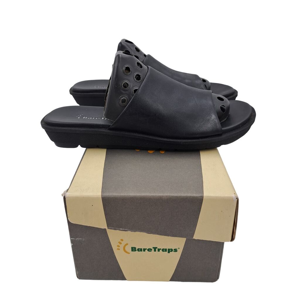 NWB Baretraps Brynn Black leather slip on wedge heel slides 6.5